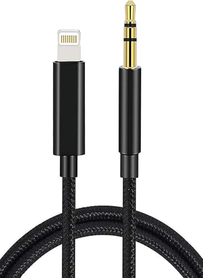 Aux Cord for iPhone, Lightning to 3.5mm Audio Nylon Braided Cable for iPhone 13 12 11 XS XR X 8 7 6 iPad iPod to Car/Home Stereo/Headphone/Speaker, Apple MFi Certified Headphone Jack Adapter (Black)